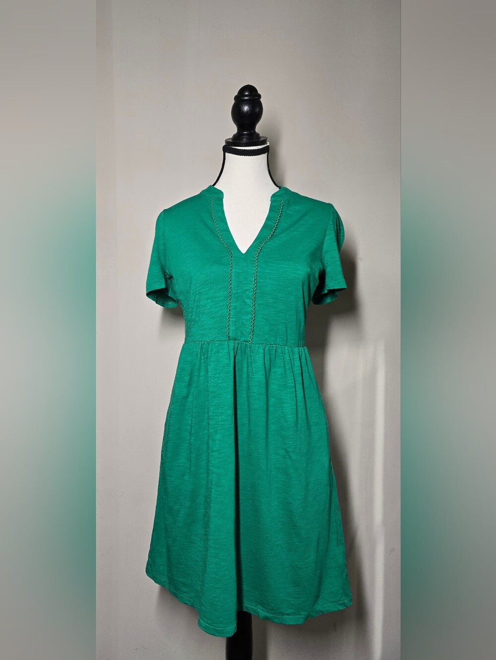 Boden Naomi Green V-Neck Short Sleeve Jersey Dress Pockets Knee 4R Length - Picture 7 of 14